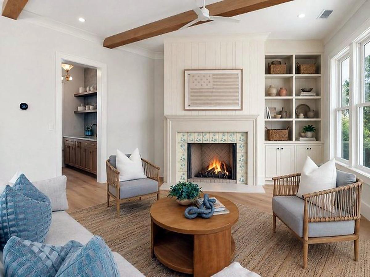 Living Room and Fireplace Wall, proposed design rendering